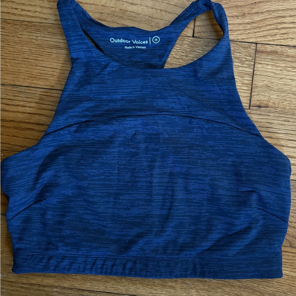 Outdoor Voices Techsweat Navy High-Neck Racerback Sports Bra Size M